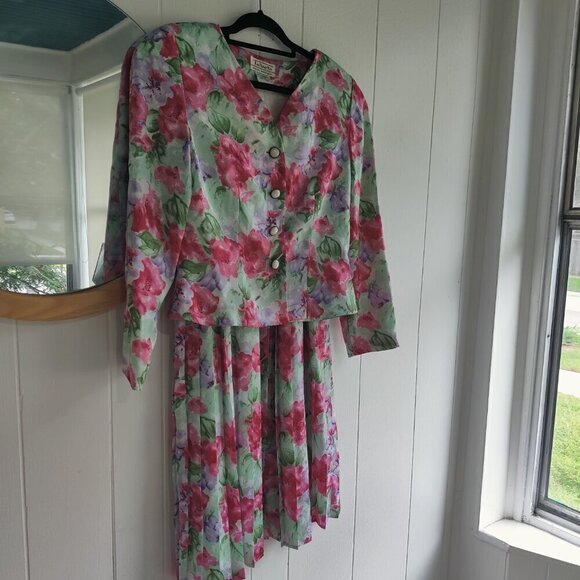 Talbots Floral Pleated Maxi Skirt with Jacket. Maggie Boutique Sz10 - Picture 5 of 6